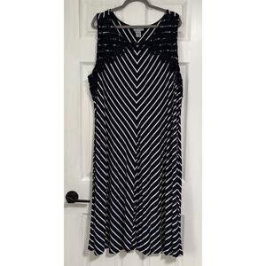 Catherines Women's Blue Striped Lace Sleeveless Midi Dress Size 3X